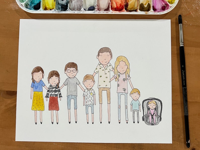 WATERCOLOR FAMILY PORTRAIT Stick Figures Painting image 9