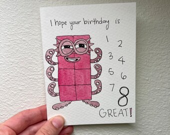 Numberblocks birthday card Octoblock 8th birthday