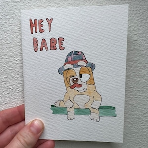 AQUARELLE CARTE DE VUX Bluey Disney Bluey Bingo bandit et chili Saint-Valentin salut bébé