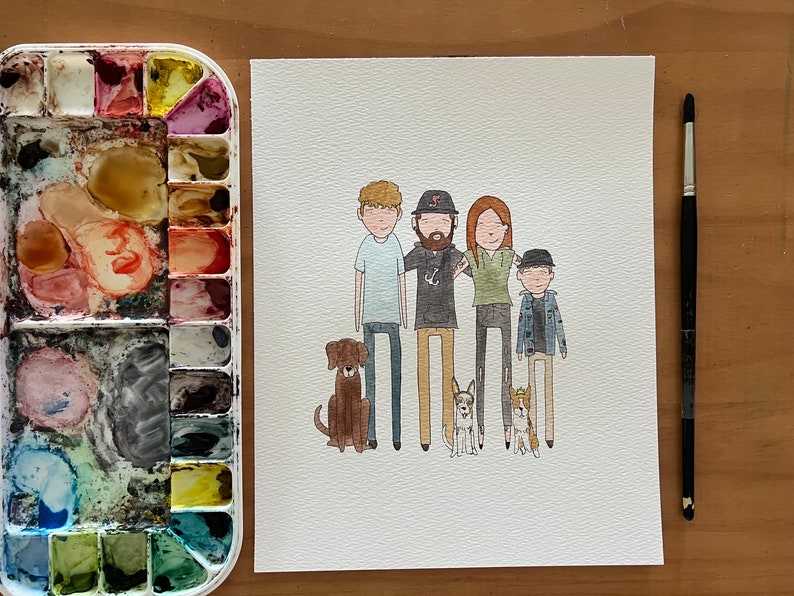 WATERCOLOR FAMILY PORTRAIT Stick Figures Painting image 6