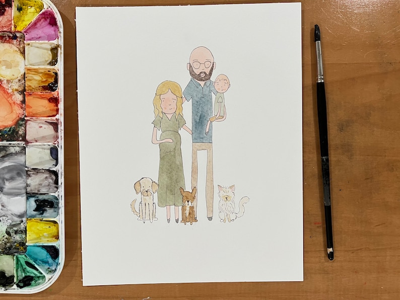 WATERCOLOR FAMILY PORTRAIT Stick Figures Painting image 3