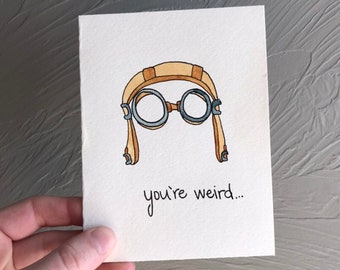 Hand Painted Watercolor Card, Love Card, Unique Greeting Card, Thinking of You Card, You're Weird, I Like You Carl and Ellie Disney Up!