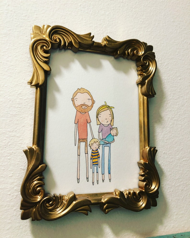 WATERCOLOR FAMILY PORTRAIT Stick Figures Painting image 1