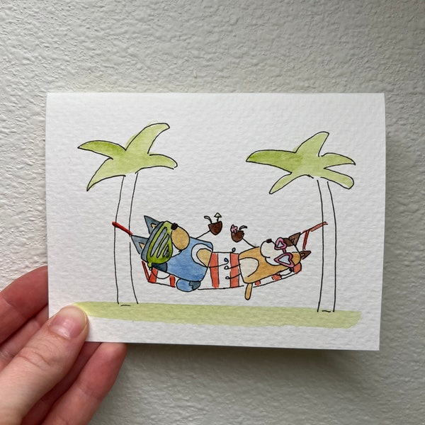 WATERCOLOR GREETING CARD Bluey Disney Bluey Bandit Chili Escape no kids allowed bluey valentine