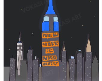 Wydruk z panoramą Nowego Jorku | Sztuka uliczna Empire State Building (pobranie cyfrowe)