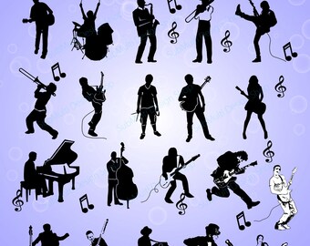 Musicians Silhouette SVG: 20 PNG EPS Vector Graphics (Digital File)