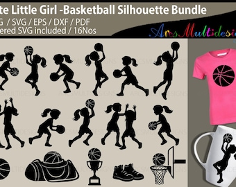 Cute Little girls playing basketball Bundle / basketball silhouette / basketball players silhouette / basketball SVG