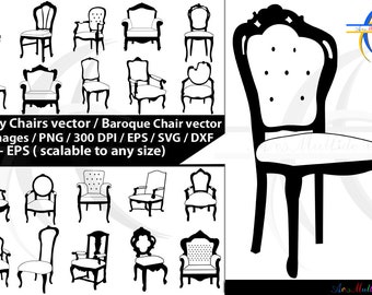 Fancy chairs svg silhouette / fancy chair vectors / fancy baroque chairs silhouette / fancy chairs icons /  Eps, Svg, Dxf, Png