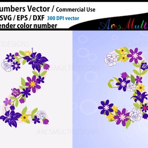 Floral numbers SVG / lavender floral number / flower numbers vector / 0 to 9 numbers / flourish numbers image 4