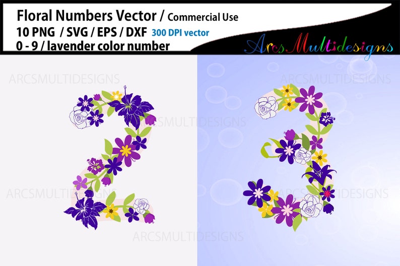 Floral numbers SVG / lavender floral number / flower numbers vector / 0 to 9 numbers / flourish numbers image 4