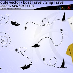 Boot Reise SVG / Boot Route svg / Boot Silhouette / gepunktete Linie Schiff SVG / Schiff Vektor Kontur / Schiff Silhouette