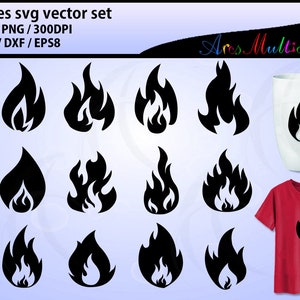 Fire Flames SVG Vector Set: Silhouette Clipart (Digital Download)