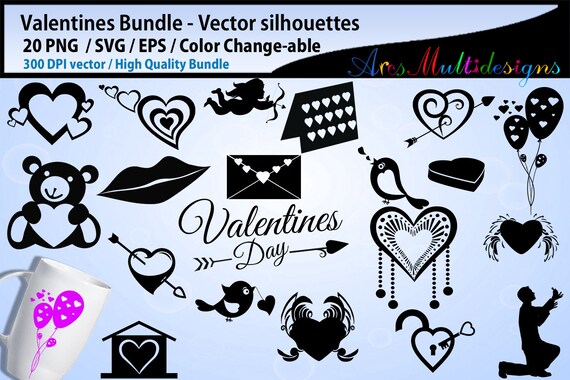 Valentines silhouette svg /Valentines SVG Cutting Templates /Eps /Svg /Png / Dxf / Valentines vector bundle svg / Valentines clipart bird Il_570xn