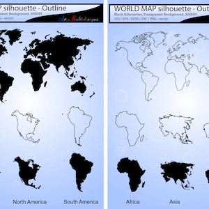 wereldkaart svg silhouet / wereldkaart omtrek /kaart silhouet / SVG / EPS / PNG / Afrika kaart / Azië kaart / kaart Australië / kaart Europa /Amerika