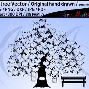 65 hearts family tree clipart SVG, EPS, Dxf, Png, Pdf, Jpg /family tree silhouette /hand drawn tree svg vector / Commerical & personal use