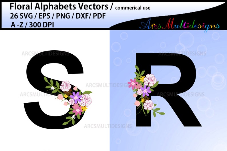 Floral Alphabet SVG Bundle / Floral Alphabet clipart / Letters with Flowers / Wedding floral clipart image 4