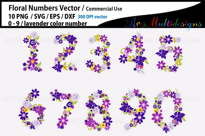 Floral numbers SVG / lavender floral number / flower numbers vector / 0 to 9 numbers / flourish numbers image 2