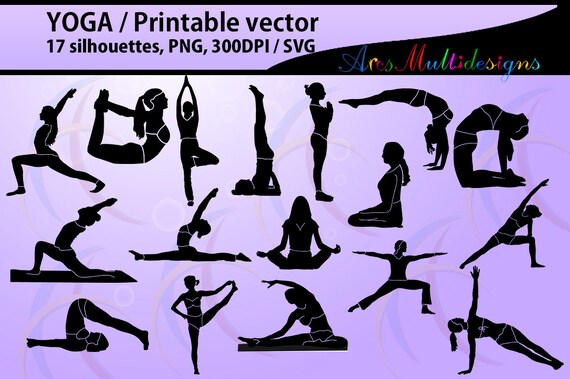 Vector Yoga Silhouette Clipart, Planner Stickers, Cute Yoga Poses