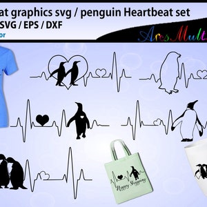 Penguin heartbeat graphics and illustration / heartbeat graph SVG / beats svg vector / penguin outline heart beat svg image 1