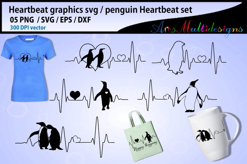 Penguin heartbeat graphics and illustration / heartbeat graph SVG / beats svg vector / penguin outline heart beat svg image 1