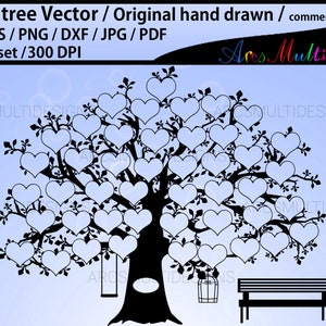Árbol genealógico de 45 corazones clipart SVG, EPS, Dxf, Png, Pdf, / árbol dibujado a mano svg vector / Uso comercial y personal / Árbol genealógico de 45 personas