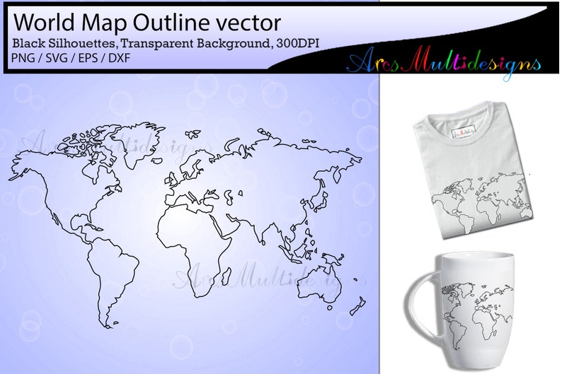 World Map outline / world map outline vector / world map outline svg / world map outline silhouette image 1