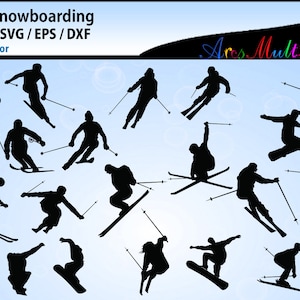 Vecteur de silhouette de ski / silhouette de snowboard ski / ski svg imprimable / Eps, Svg, Png et Dxf