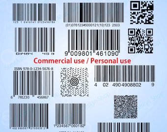 Silueta de código de barras / 20 Código de barras / Código de barras imprimible / Código de barras vectorial / Códigos de país / PNG / EP / Alta calidad / SVG / DXf / Uso comercial