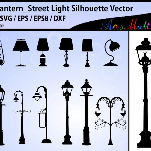 Lamp Street light silhouette SVG / lantern silhouette / Digital SVG PNG Street Lights, street lamp clip art - vector