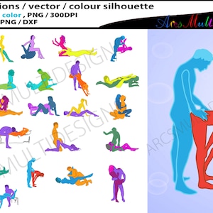 Silueta sexual / Posición sexual en varios colores / Archivo SVG sexual / EPS / PNG / Posición sexual / Silueta de posición / SVG imprimible más vendido