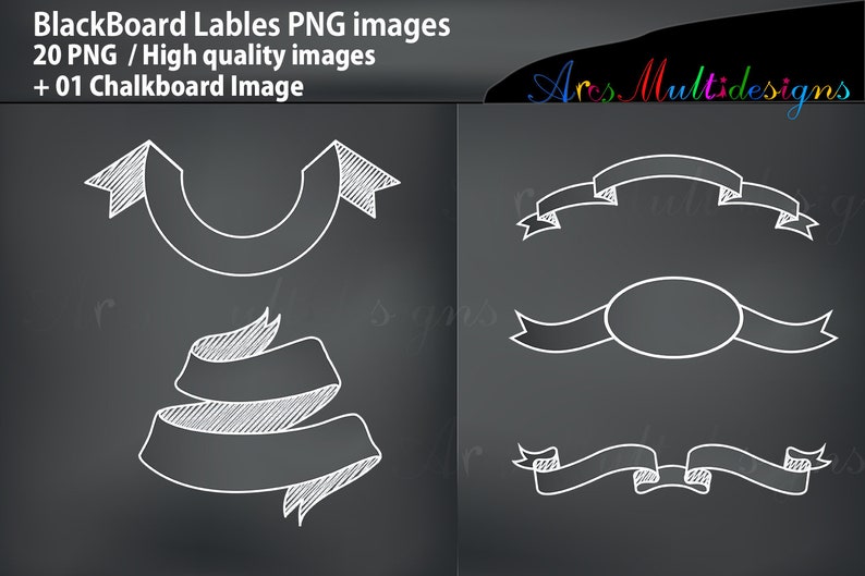 Blackboard banners silhouette / Chalkboard banners PNG files / BlackBoard Labels / Chalkbaord Labels / Empty Labels / Scroll Clip Art image 3
