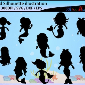 Mermaid silhouette svg / water silhouette / beauty girl silhouette / mermaid vector / mermaid svg cut file / EPS / PNG / SVG / DXf / icon