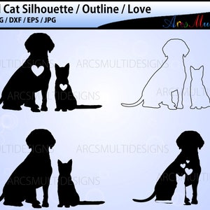 Chien et chat SVG / chien et chat contour SVG / ensembles de vecteurs / chien et chat silhouette