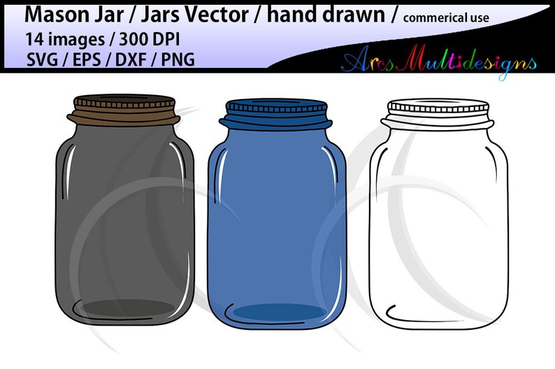 Mason jar clipart set hand drawn mason jar clipart mason jar SVG EPS DXF Png mason jar silhouette commercial and personal use vector