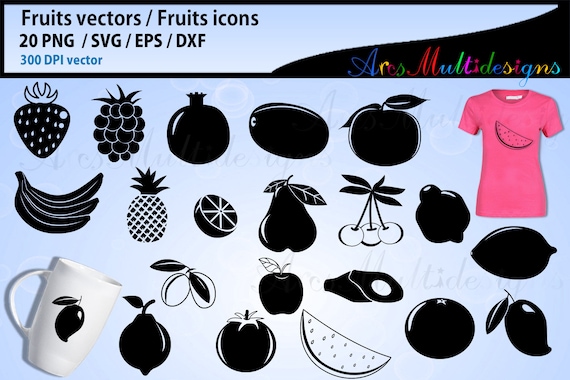 Fruits SVG silhouette Bundle, Fruits SVG, Clipart, Fruits Cut Files, all fruits svg, Fruits Vector, Svg, Dxf, Png, Eps, illusration Il_570xn