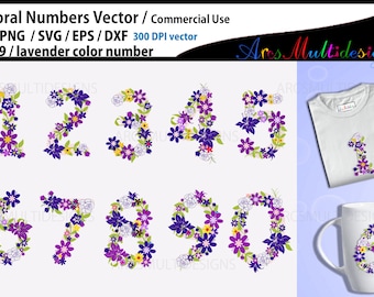 Floral numbers SVG / lavender floral number / flower numbers vector / 0 to 9 numbers / flourish numbers