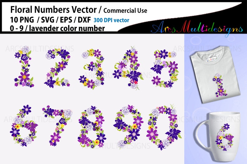 Floral numbers SVG / lavender floral number / flower numbers vector / 0 to 9 numbers / flourish numbers image 1