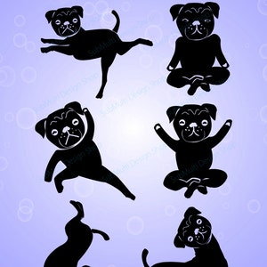 yoga silhouette svg / dog yoga pose / pug dog yoga pose / silhouette / printable clipart / vector / PNG / SVG / EPS / DXf / isolated cartoon