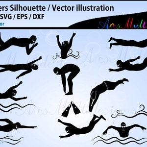 Swimmers SVG silhouette Bundle, swimmer SVG bundle, swim cut file, swimmers vector silhouette
