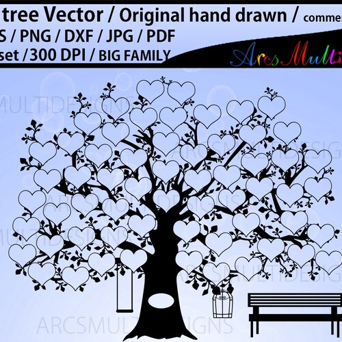100 Hearts Family Tree SVG JPG Pdf PNG Template / Print at - Etsy