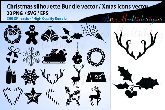christmas svg silhouette bundle / christmas svg silhouette bundle / christmas icons SVG bundle / SVG silhouette clipart / xmas bundle Il_570xn