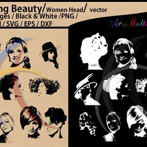 silueta de las mujeres / cabeza / cabeza de mujer svg / Scrapbooking / Cardmaking / EPS / SVG / Png / dxf / Versión actualizada
