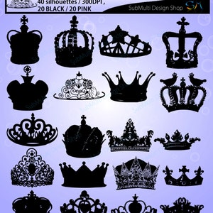 20Negro + 20Corona rosa / coronas silueta / Alta calidad / joven reina / mujer corona / hombre corona / corona SVG / EPS / PNG / vector imprimible