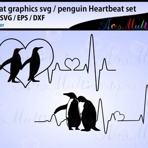 Penguin heartbeat graphics and illustration / heartbeat graph SVG / beats svg vector / penguin outline heart beat svg image 2