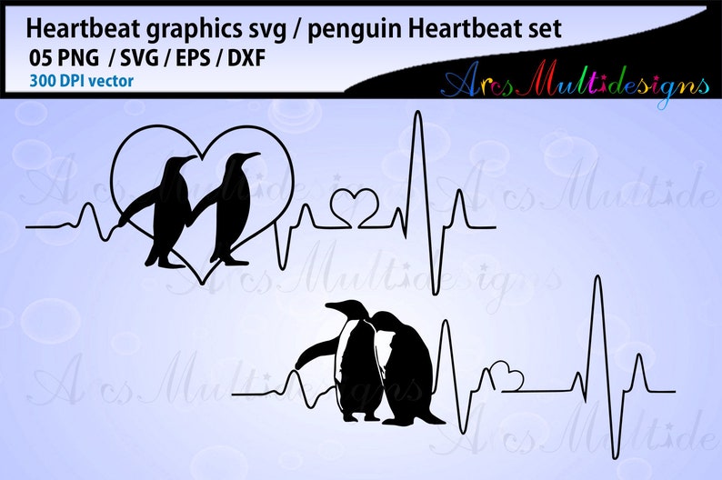 Penguin heartbeat graphics and illustration / heartbeat graph SVG / beats svg vector / penguin outline heart beat svg image 2