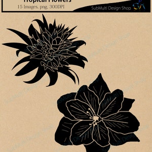 Tropical flowers silhouette svg / HQ / flowers silhouette / vector tropical flowers / all kind of flowers / SVG / PNG / Eps /Dxf / instant image 4
