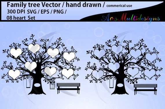 Download 8 Hearts Family Tree Clipart Svg Eps Png Family Tree Silhouette Hand Drawn Tree Svg Vector Commerical Personal Use By Arcsmultidesignsshop Catch My Party