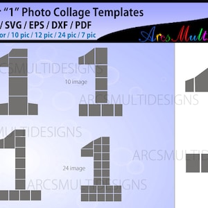 Nummer 1 Fotocollage Vorlage / Fotocollage SVG / Zahlenform Fotocollage Vektor Set
