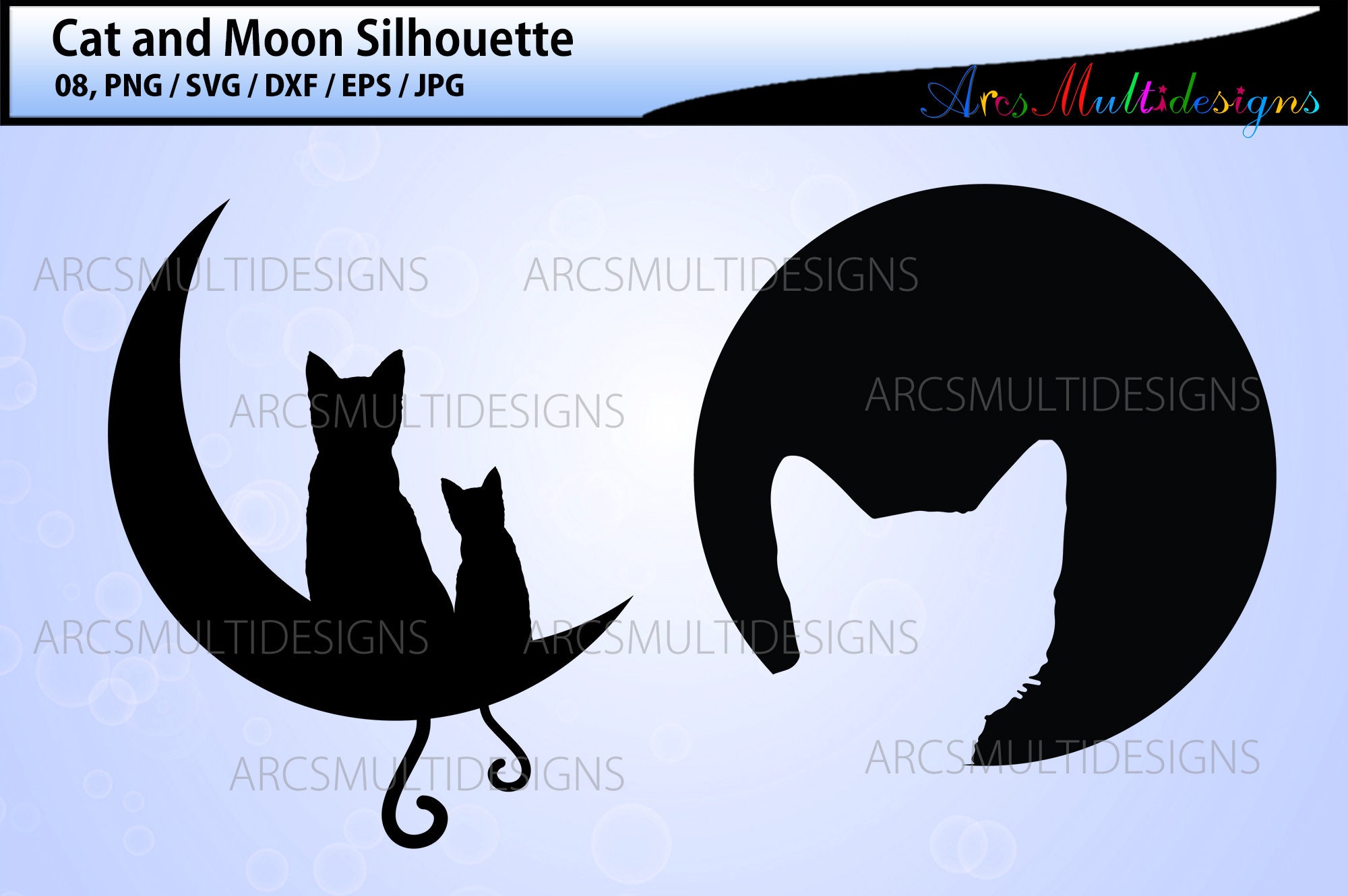 Cat and Moon Silhouette / Cat and Moon Svg / Cat Sitting on - Etsy UK