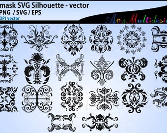 Damask SVG Cut silhouette / Damask vector  / damask Floral Cuttable Design SVG , Eps and Png / damask silhouette